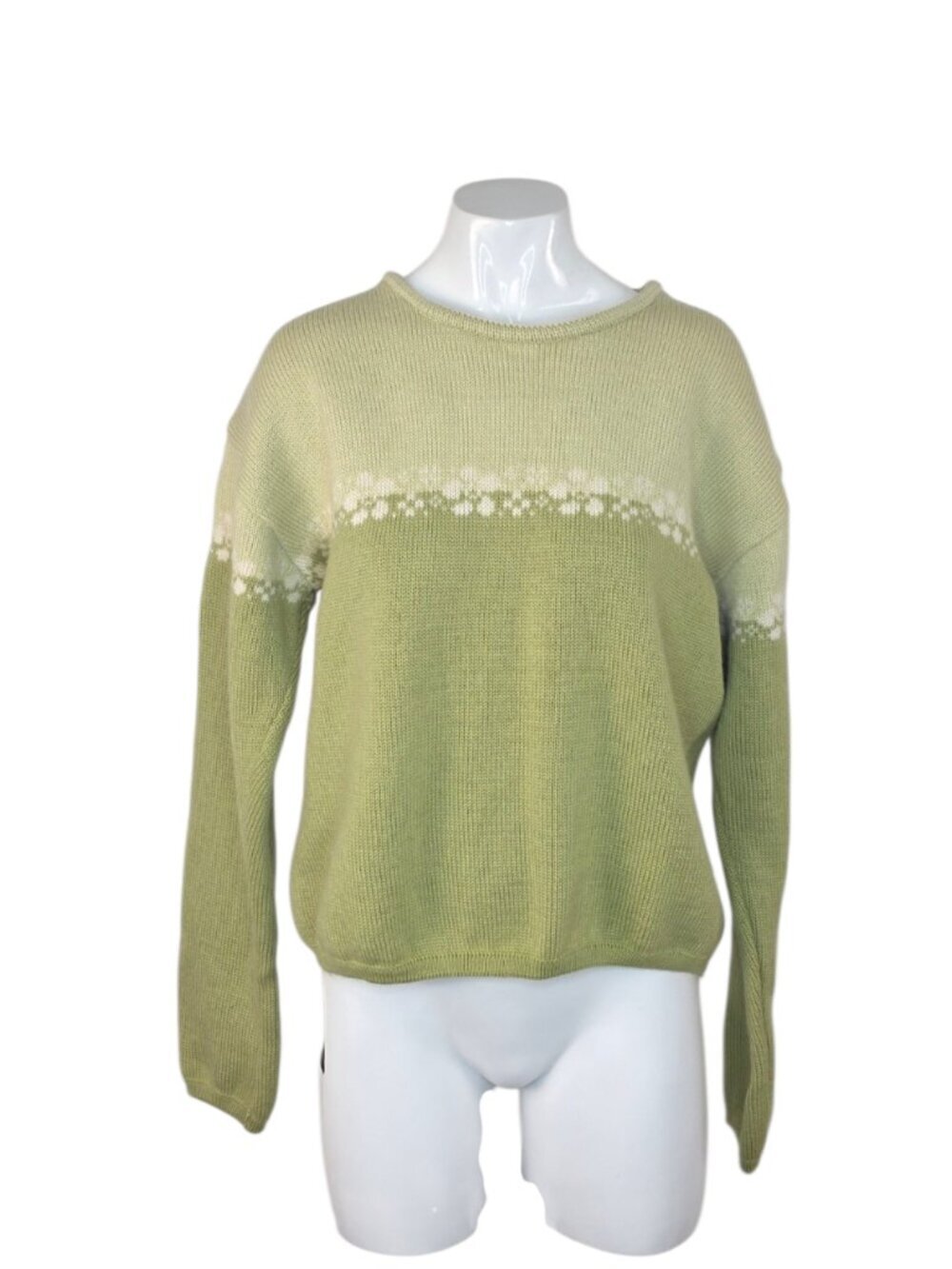Kootenay Knitting Company Canada, 100% Wool Sweater, Green, Floral, Size Large